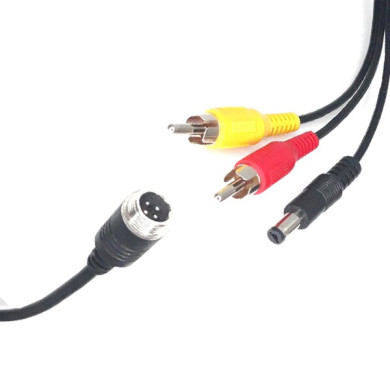 Y-adapter van 4-polig mannelijk / 2x Cinch mannelijk + voeding mannelijk