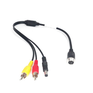 Y-adapter van 4-polig mannelijk / 2x Cinch mannelijk + voeding mannelijk