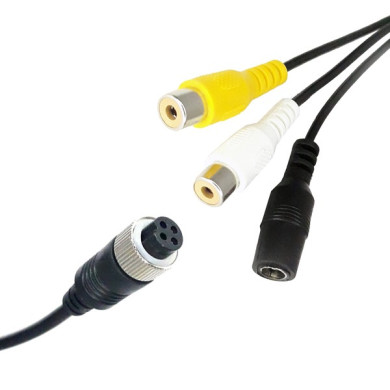 Y-adapter 4-pin vrouwelijk / 2x RCA vrouwelijk + voeding vrouwelijk