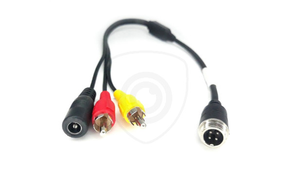 Y-adapter 4-pin mannelijk / 2x RCA mannelijk + DC-voeding vrouwelijk