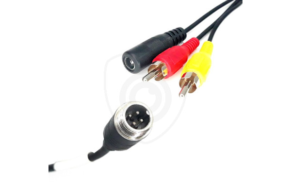 Y-adapter 4-pin mannelijk / 2x RCA mannelijk + DC-voeding vrouwelijk