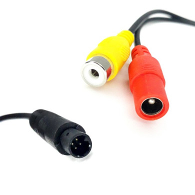 Y-adapter van vierpolige Mini man naar 1x Cinch vrouwelijk + stroomvoorziening vrouwelijk