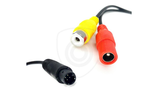 Y-adapter van vierpolige Mini man naar 1x Cinch vrouwelijk + stroomvoorziening vrouwelijk