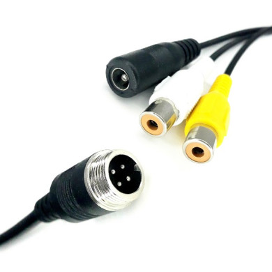 Y-adapter vierpolig man / 2x Cinch vrouwelijk + stroomvoorziening vrouwelijk