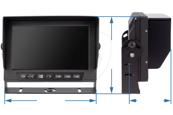 Afmetingen van de VESTYS WP AHD 7 inch monitor voor voertuigcamera's