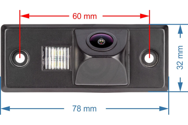 Afmetingen van de achteruitrijcamera voor Škoda Fabia en Yeti Afmetingen van de achteruitrijcamera voor Škoda Fabia en Yeti