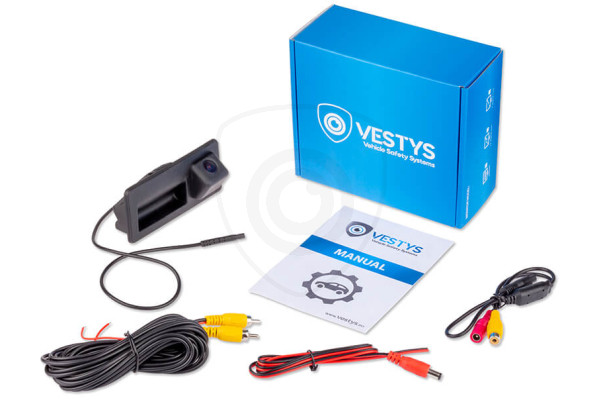Inhoud van de verpakking - Achteruitrijcamera VW Model 1 voor handgreep van de achterklep, videokabel, aansluitinstructies, voedingskabel, adapter Inhoud van de verpakking - Achteruitrijcamera VW Model 1 voor handgreep van de achterklep, videokabel, aansluitinstructies, voedingskabel, adapter