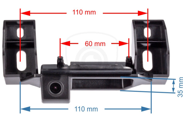 Afmetingen van de achteruitrijcamera in de handgreep van de achterklep Afmetingen van de achteruitrijcamera in de handgreep van de achterklep