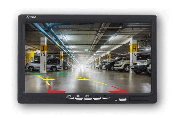 Bewegende hulplijnen op de monitor in de auto