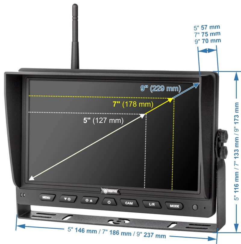 Afmetingen wifi-set achteruitrijcamera AHD