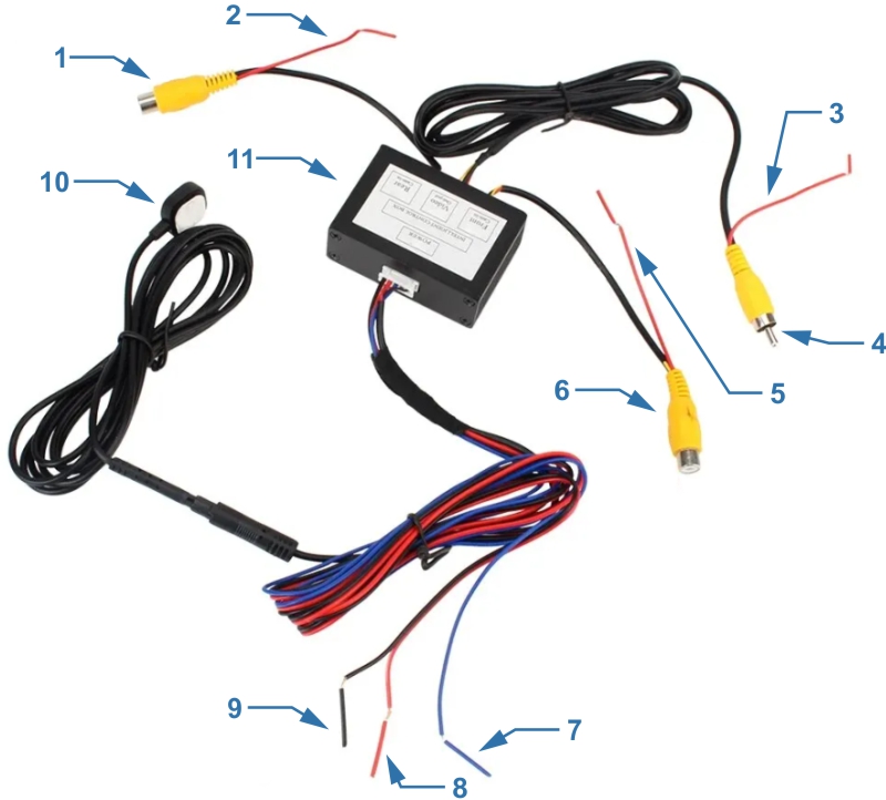 Aansluitschema van een schakelaar tussen twee camera’s in de auto
