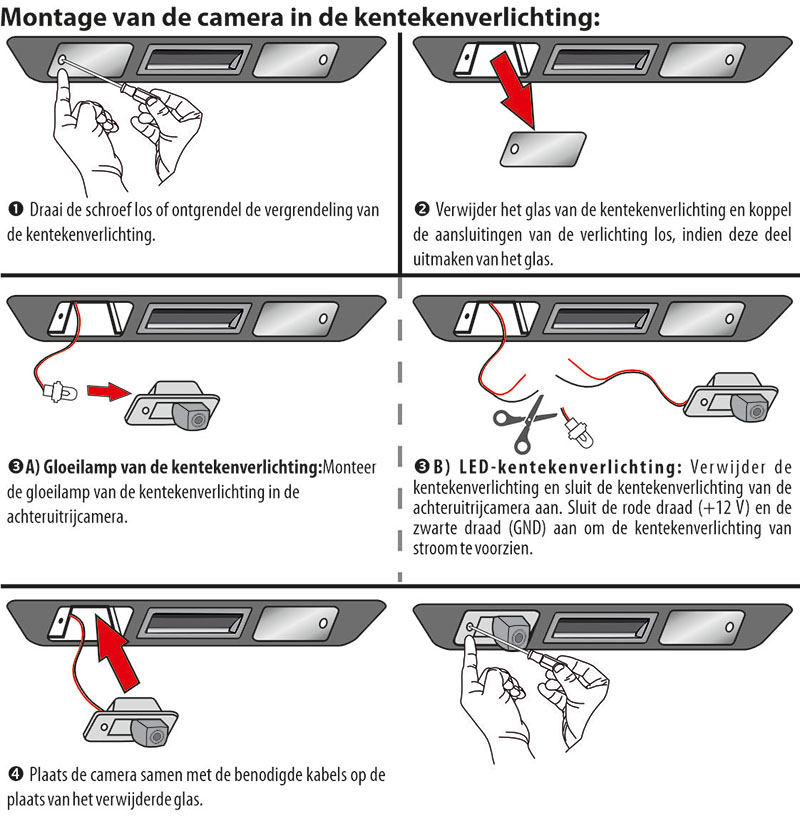 installatie van een achteruitrijcamera in de kentekenverlichting