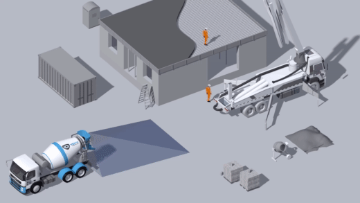 Grafische animatie van een betonmixer die achteruitrijdt met een achteruitrijcamera Grafische animatie van een betonmixer die achteruitrijdt met een achteruitrijcamera